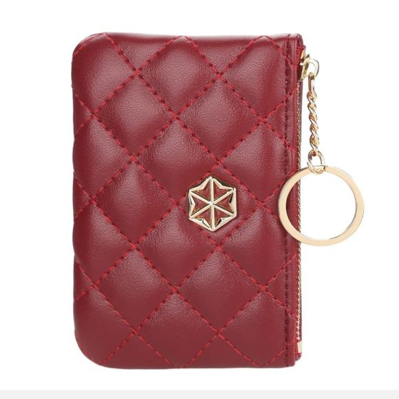 Women's Vegan Leather Zip Change Coin Purse Card Wallet with Keychain Ring Gifts - Picture 4 of 8